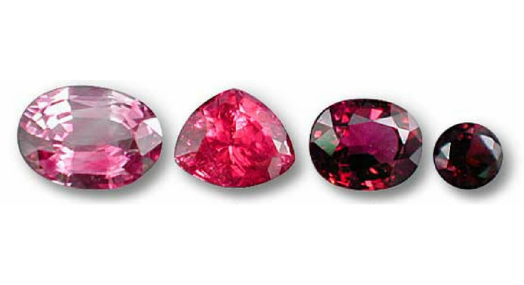 Rubies with same hue but different saturation and tone